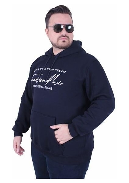 Büyük Beden 3ip Kapüşonlu Sweat Let's Go 25720 Lacıvert