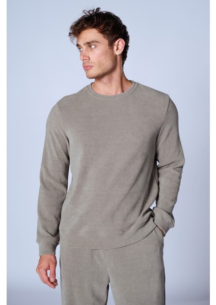 Esw 2951 Bisiklet Yaka Fitilli Erkek Sweat