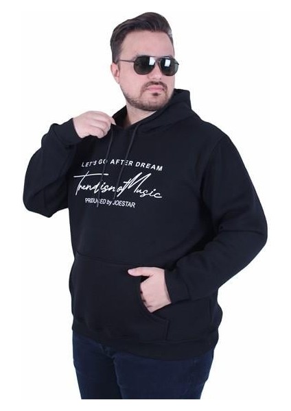 Büyük Beden 3ip Kapüşonlu Sweat Let's Go 25720 Sıyah