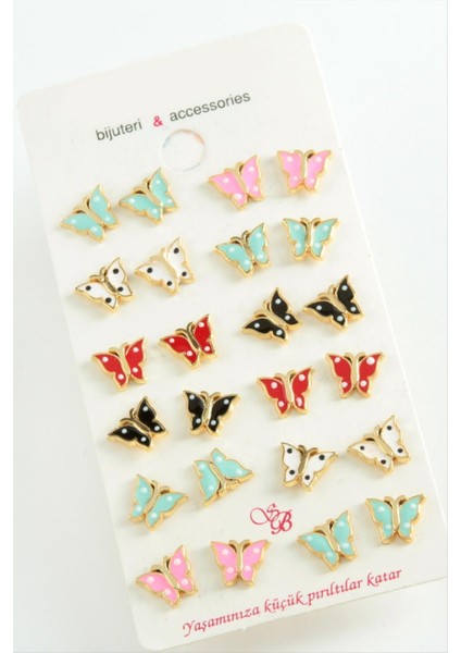 Zengezur Benekli Kelebek Mineli Minik Küpe-Renkli modelleri