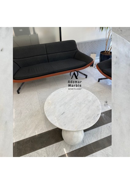 Beyaz Mermer Yuvarlak Orta Sehpa (Çap 90 cm – Yükseklik 30 Cm)