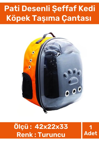 Geniş Fermuarlı Hava Alabilen Fileli Sırt Çantası, Turuncu, Evcil Hayvan Taşıma