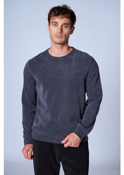 Esw 2951 Bisiklet Yaka Fitilli Erkek Sweat