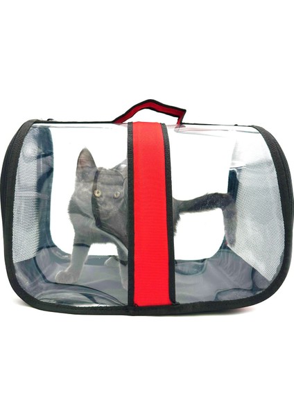 Şeffaf Omuz Askılı Fileli Evcil Hayvan Taşıma Çantası, Kırmızı Renk modelleri