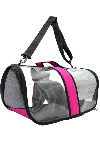 Şeffaf Pembe Omuz Askılı Evcil Hayvan Taşıma Çantası