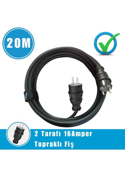 Karavan Elektrik Girişi Uzatma Kablosu 20 Metre 2x16A Fiş - 2x16A Fiş