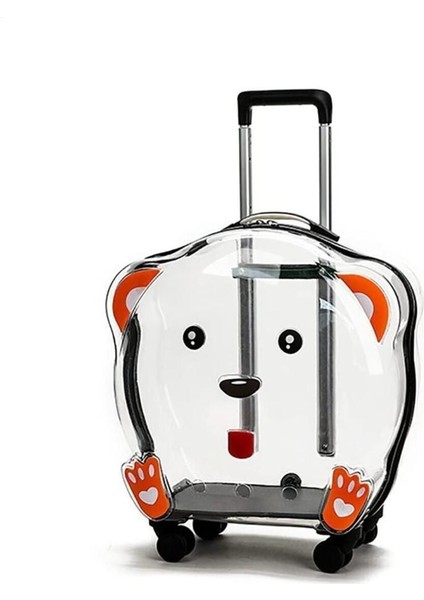 Turuncu Tekerlekli Şeffaf Taşıma Çantası, Kedi ve Köpekler Için Uygun
