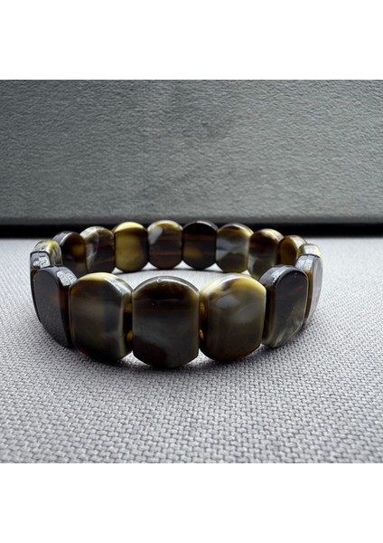 Yetişkin Kaplan Gözü Desenli Özel Döküm Unisex Sıkma Kehribar Bileklik