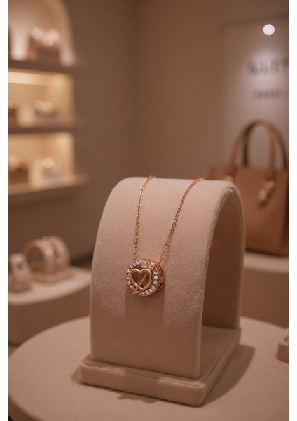 925 Ayar Gümüş Eros Kalp Charm Kolye Rose Kadın
