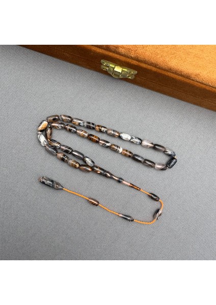 Usta Işçilikli Kahverengi Gri Beyaz Renk Geçişli Yoğun Hareli Sıkma Kehribar Tespih fırsatları