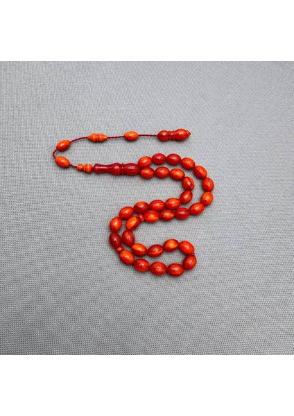 Usta Işçilikli Yoğun Hareli Mercan Renk Sıkma Kehribar Tespih