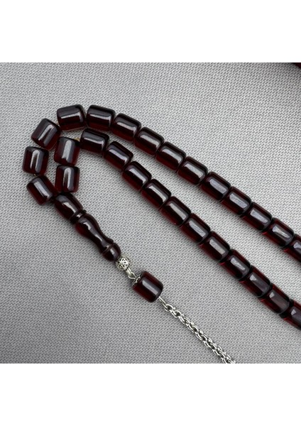 Alpaka Püsküllü Havşa Delim Vişne Rengi Sıkma Kehribar Tespih fiyatları