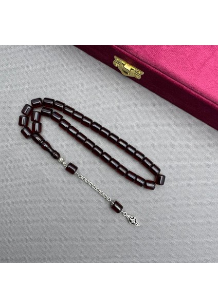 Alpaka Püsküllü Havşa Delim Vişne Rengi Sıkma Kehribar Tespih modelleri