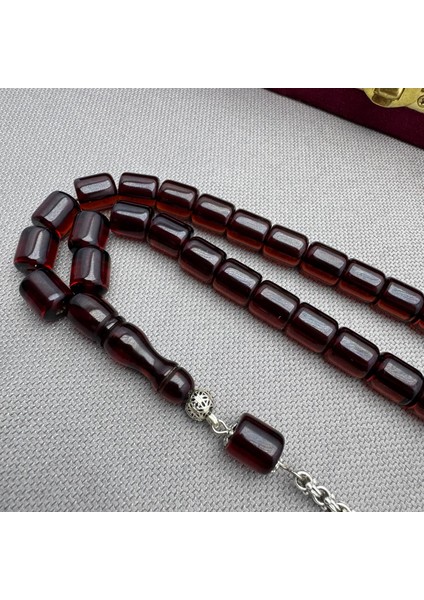 Alpaka Püsküllü Havşa Delim Vişne Rengi Sıkma Kehribar Tespih indirimleri