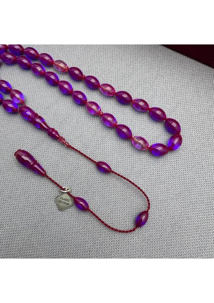 Faaris Beydun Bordo Mavi Beyzi Renk Süzmesi Sıkma Kehribar Tespih