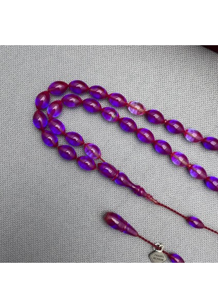 Faaris Beydun Bordo Mavi Beyzi Renk Süzmesi Sıkma Kehribar Tespih