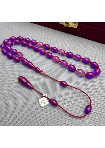 Faaris Beydun Bordo Mavi Beyzi Renk Süzmesi Sıkma Kehribar Tespih