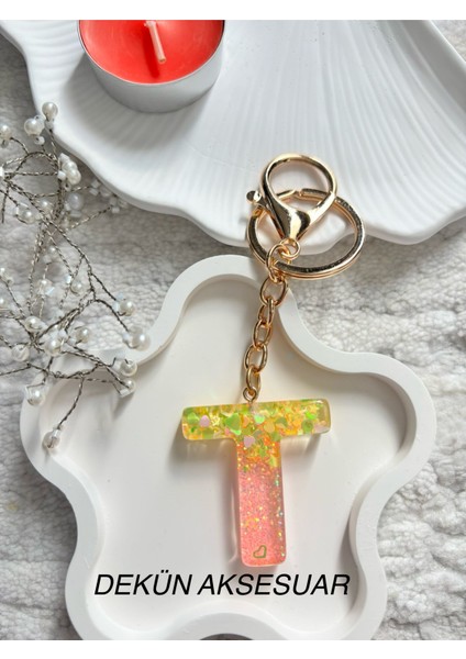 T Harfi Epoksi El Yapımı Anahtarlık