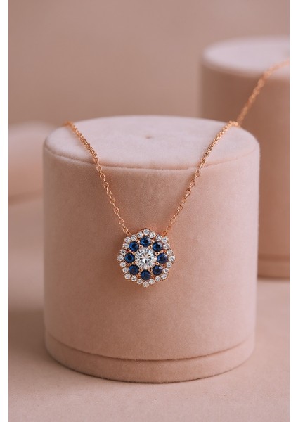 925 Ayar Gümüş Papatya Charm Kolye Rose Kadın