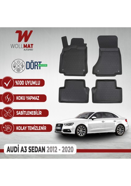 Audi A3 Paspas Sedan 2013 2020 Arası Uyumlu 3D Havuzlu Paspas