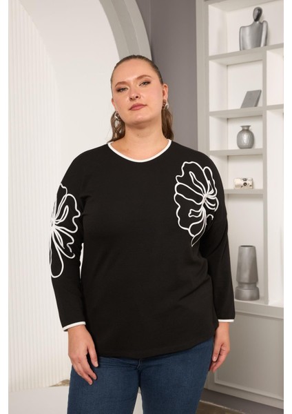 Şerit Çiçek Desenli Büyük Beden Bluz modelleri