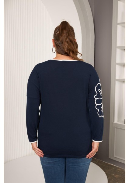 Şerit Çiçek Desenli Büyük Beden Bluz modelleri