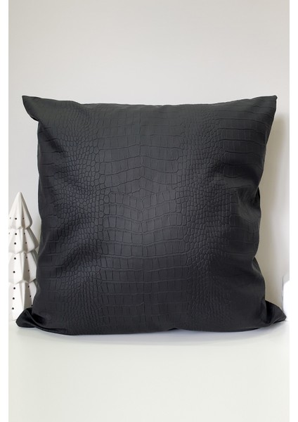 Mat Siyah Suni Timsah Deri Kırlent Kılıfı - 43X43CM