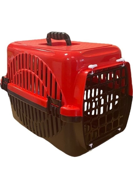 Kedi ve Köpek Için Orta Boy Kırmızı Plastik Taşıma Kabı, Kolay Taşıma Sağlar
