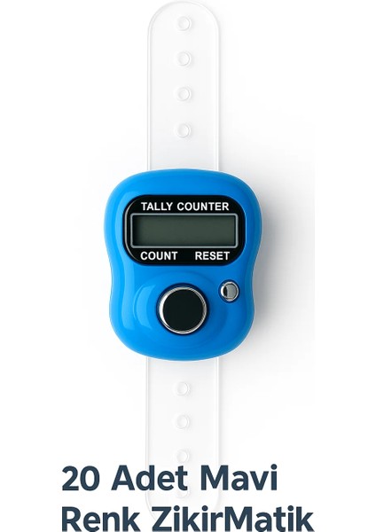 20 Adet - Mavi Renk Dijital Zikirmatik – Yüzük Tesbih Namaz Zikir Sayaç