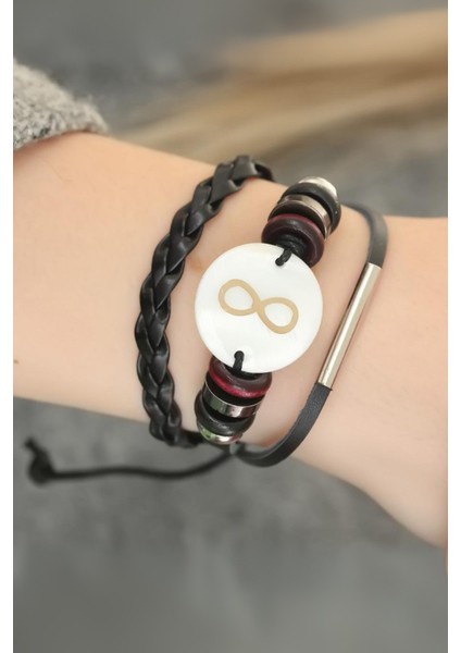 Zarif Kadın Için Siyah Sonsuzluk Tasarımlı Çoklu Deri Bileklik fiyatları