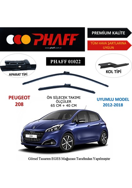 Peugeot 208 (2012-2018) Ön Silecek Süpürgesi 650MM + 400MM