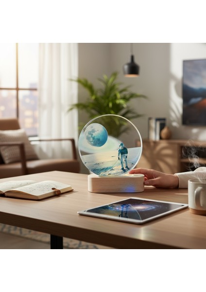 Kişiye Özel Astronot ve Ay Temalı LED Dekor Lamba – 3D Masaüstü Işık