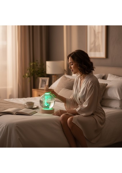 Kişiye Özel Büyük Boy Işıklı Ahşap Kaideli Deniz Kızı Temalı Cam Küre 8cm fiyatları