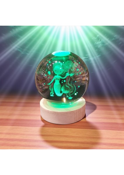 Kişiye Özel Büyük Boy Işıklı Ahşap Kaideli Deniz Kızı Temalı Cam Küre 8cm modelleri