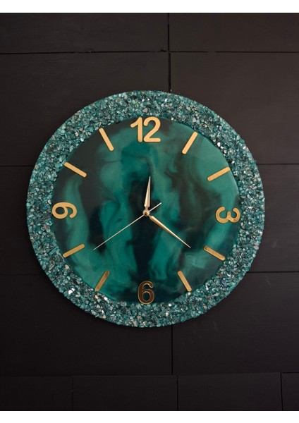 Duvar Saati - 40CM - Modern Dekoratif Duvar Saati - Epoksi Duvar Saati - El Yapımı Duvar Saati-Yeşil Golde Saat fırsatları