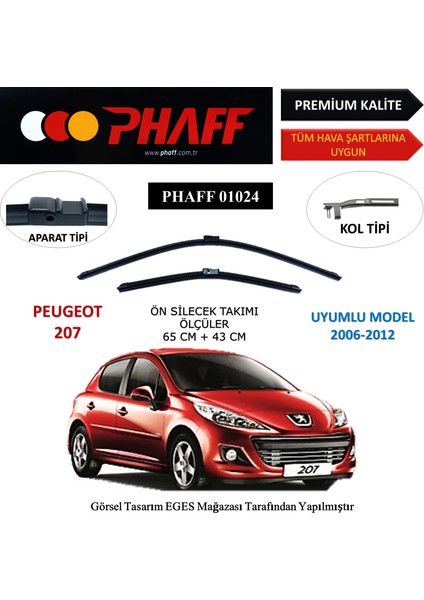 Peugeot 207 (2006-2012) Ön Silecek Süpürgesi 650MM + 430MM