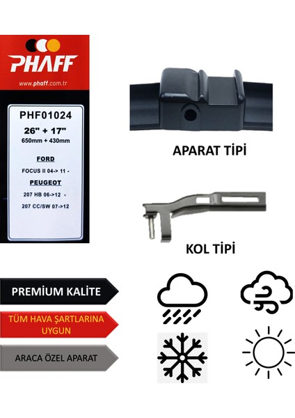 Peugeot 207 (2006-2012) Ön Silecek Süpürgesi 650MM + 430MM fiyatları