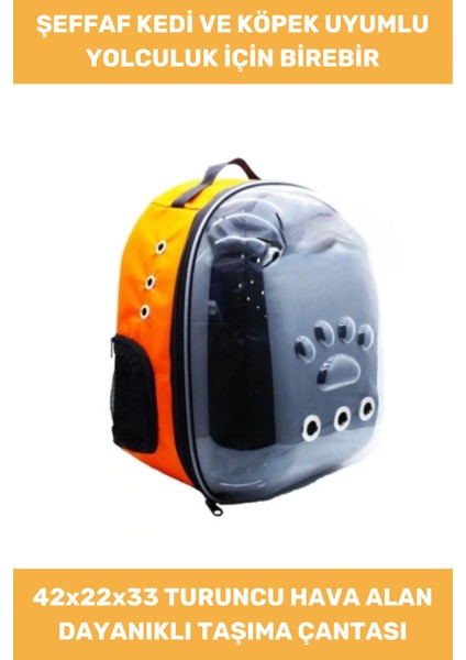Turuncu Sırt Çantası, Cepli ve Geniş Fermuarlı, Evcil Hayvan Taşıma El Çantası