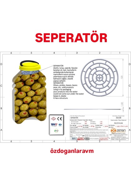 50'li Bidon Pet Kavanoz Seperatörü , Turşu , Peynir , Yaprak, Zeytin Seperatör