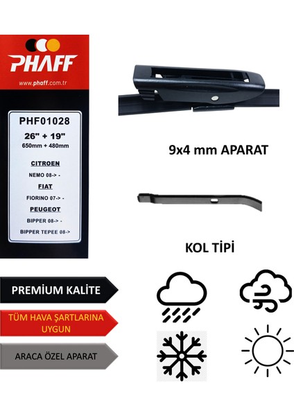 Fiat Fiorino (2007-2024) Ön Silecek Süpürgesi 650MM + 480MM fiyatları