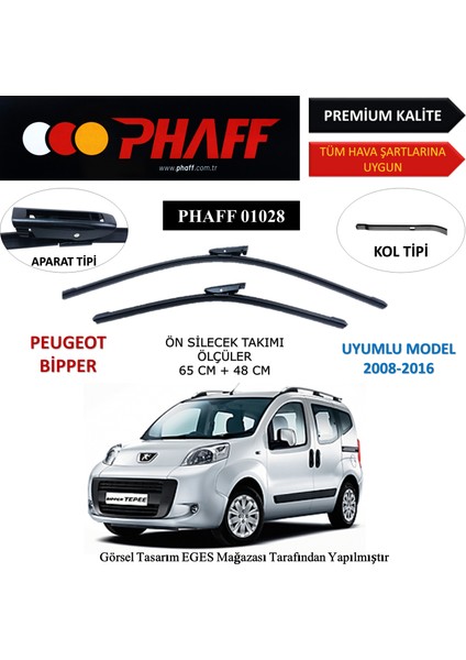 Peugeot Bipper (2008-2016) Ön Silecek Süpürgesi 650MM + 480MM