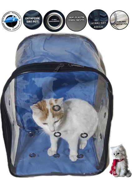 Mavi Renkli Evcil Hayvan Taşıma Çantası, Sırt Çantası, Konforlu ve Şık Tasarım