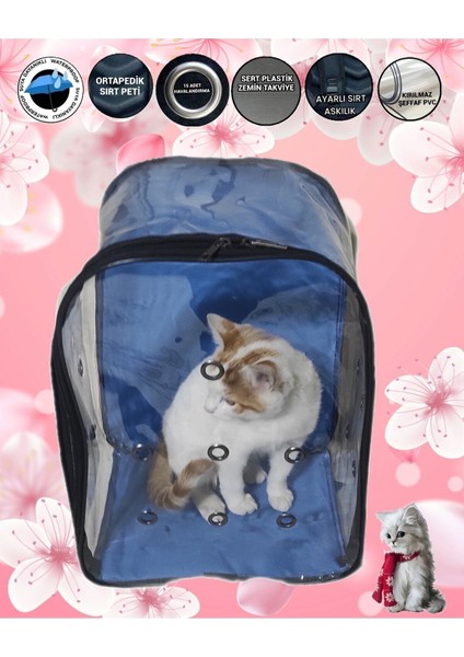 Mavi Renkli Evcil Hayvan Taşıma Çantası, Sırt Çantası, Konforlu ve Şık Tasarım