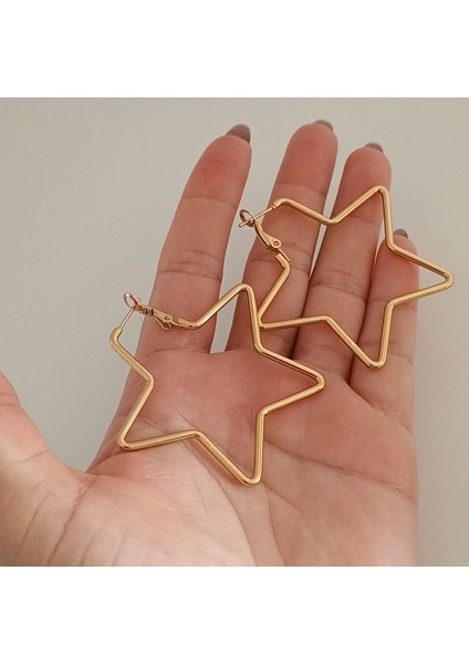 Çelik Gold Yıldız Küpe 5cm modelleri