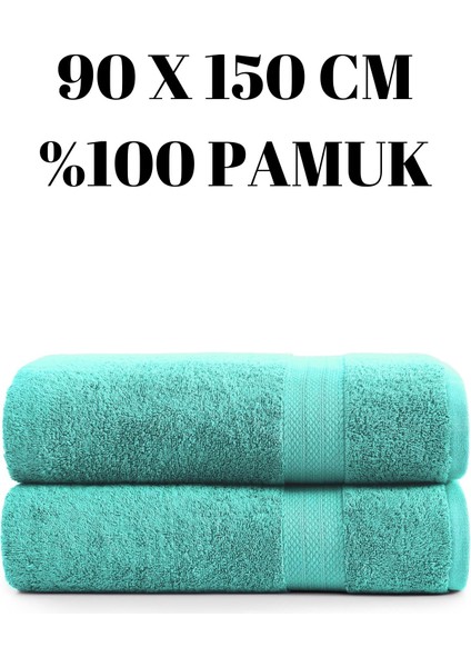 Turkuaz Iki Adet Büyük Banyo Havlusu %100 Pamuk Yumuşak Duş Vücut Havlu Çizgi Desenli 90 x 150 cm