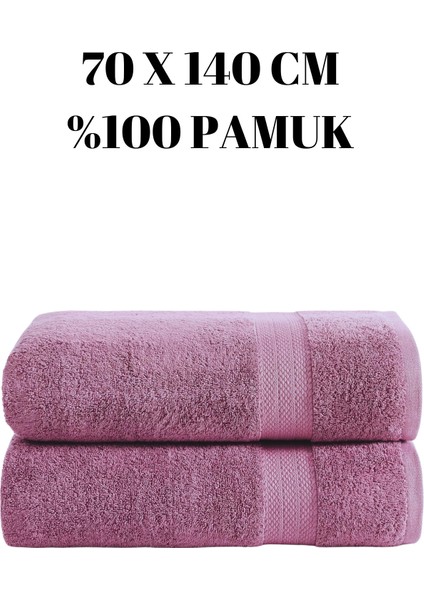 Mor Ikili Banyo Duş Havlu Seti %100 Pamuk Çizgi Desenli 70 x 140 cm