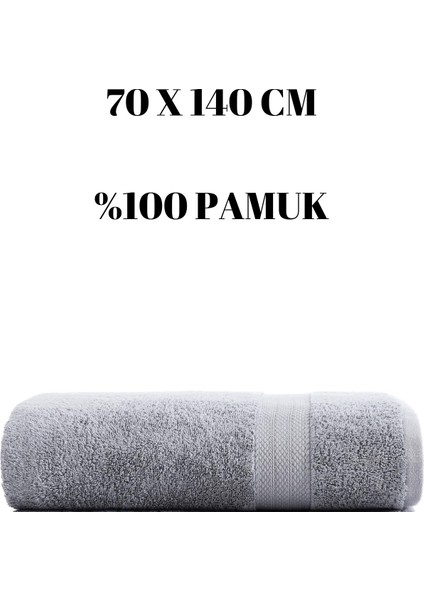 Gri Banyo Havlusu Duş Vücut Havlusu Yumuşak Su Emici %100 Pamuk Çizgi Desenli 70 x 140 cm