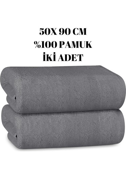 Gri El Yüz Havlusu 50X90 cm 2 Adet % Pamuk Yumuşak Modern Tasarım Su Emici Banyo Havlusu