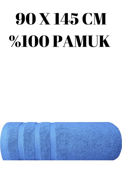 Mavi Bir Adet Banyo Duş Havlu Seti %100 Pamuk Çizgi Desenli 90 x 145 cm