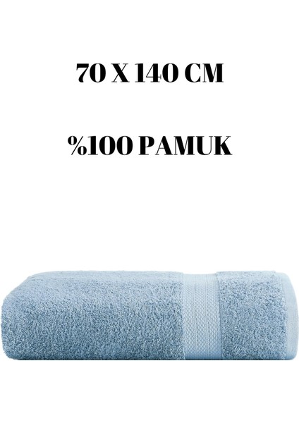 Mavi Banyo Havlusu Duş Vücut Havlusu Yumuşak Su Emici %100 Pamuk Çizgi Desenli 70 x 140 cm